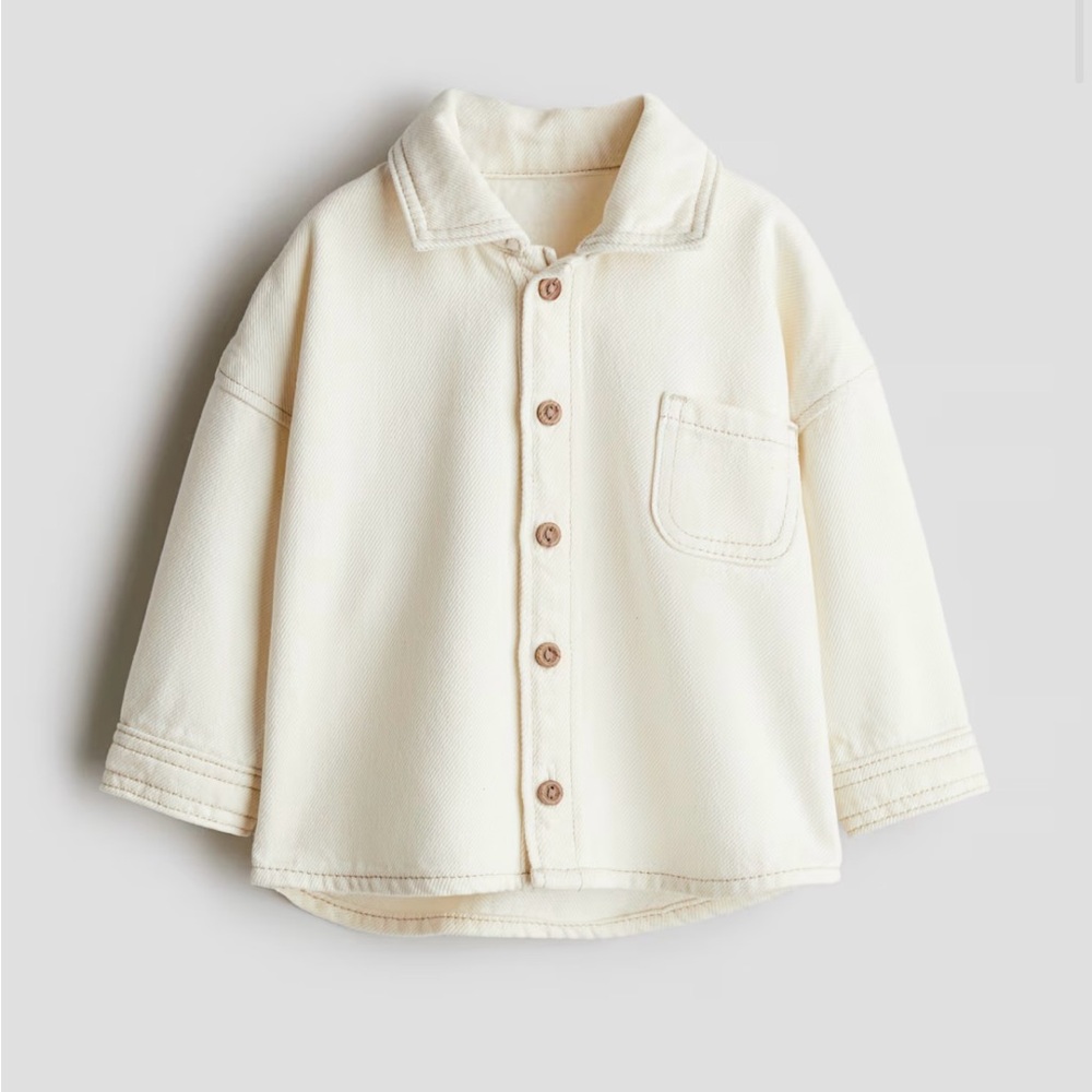 H&M Kids Light Beige Loose Washed Denim Shirt Toddler Boys Girls 4T